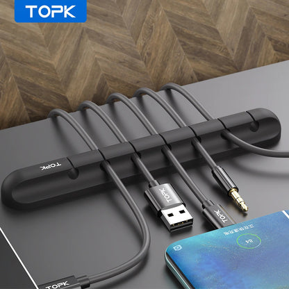 Organizador de Cables de Escritorio y Auto | Capacidad 5 Cables | Color Negro